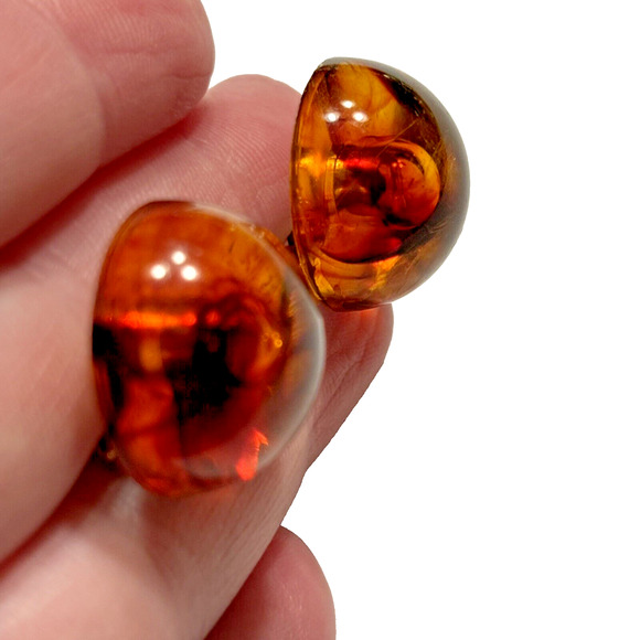 Vintage Clip On Earrings Lucite Domes Orange Red Faux Tortoise Shell Buttons - Picture 6 of 8